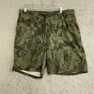 NEW Kirkland Signature Men's L Swim Shorts Olive Green Floral Print